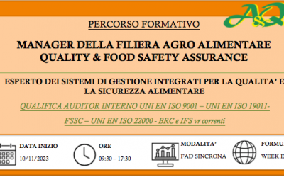 FAD SINCRONA – MANAGER DELLA FILIERA AGRO ALIMENTARE QUALITY & FOOD SAFETY ASSURANCE 2023